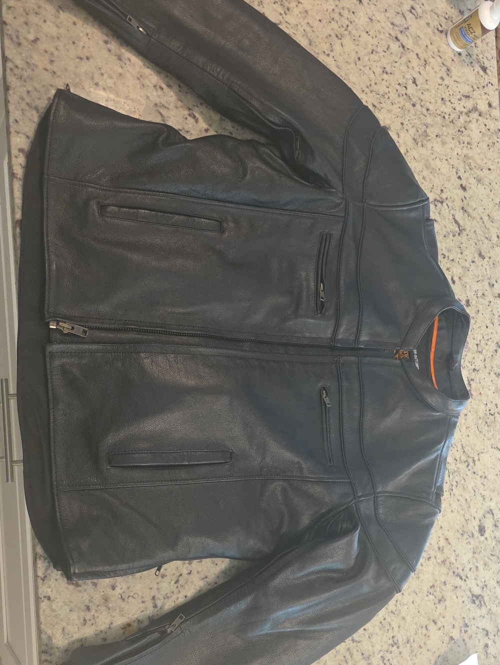 Men's Black Leather Zip Front Jacket